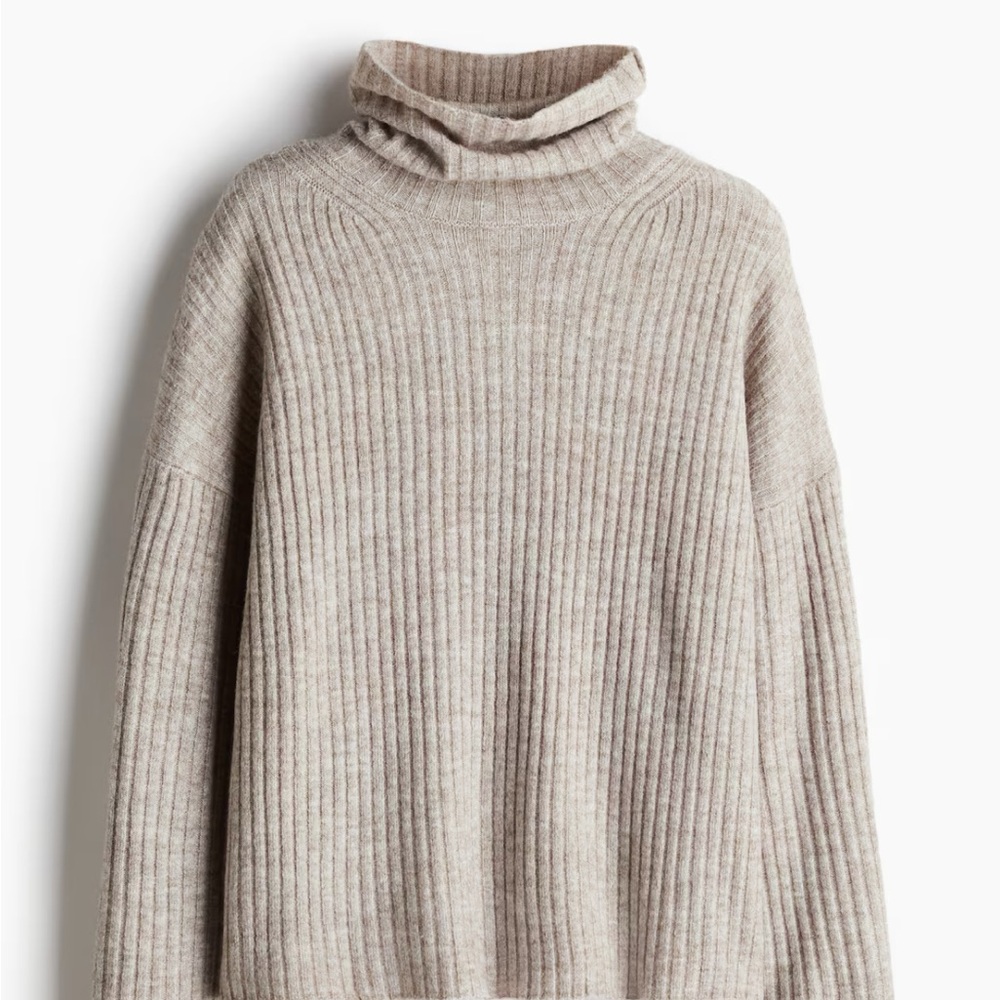 H&M Oversized Heathered Brown Turtleneck Sweater